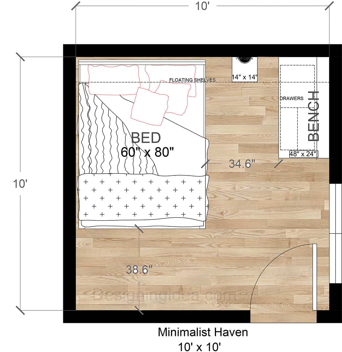 10x10 Minimalist Couples Bedroom Haven Layout
