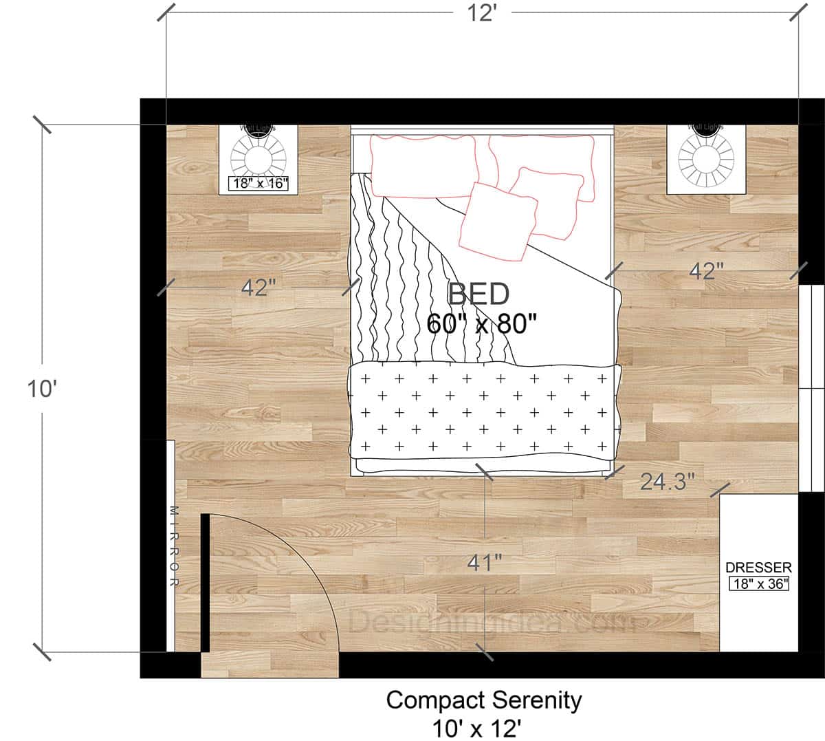 10x12 Compact Couples Serenity Bedroom Floor Plan