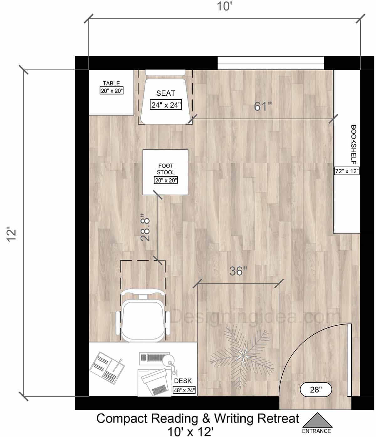 Compact Reading And Writing Office Retreat Floor Plan