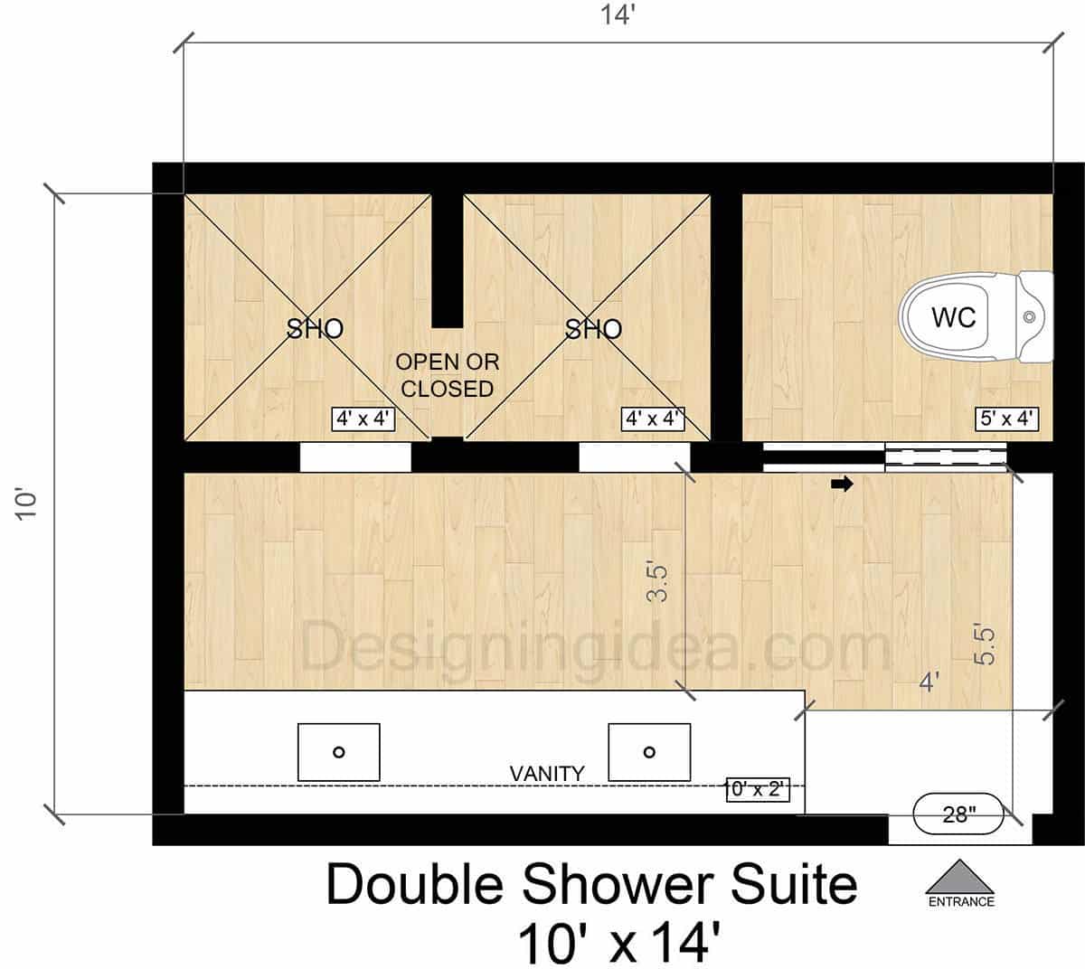 10x14 Double Shower Bathroom Suite Layout