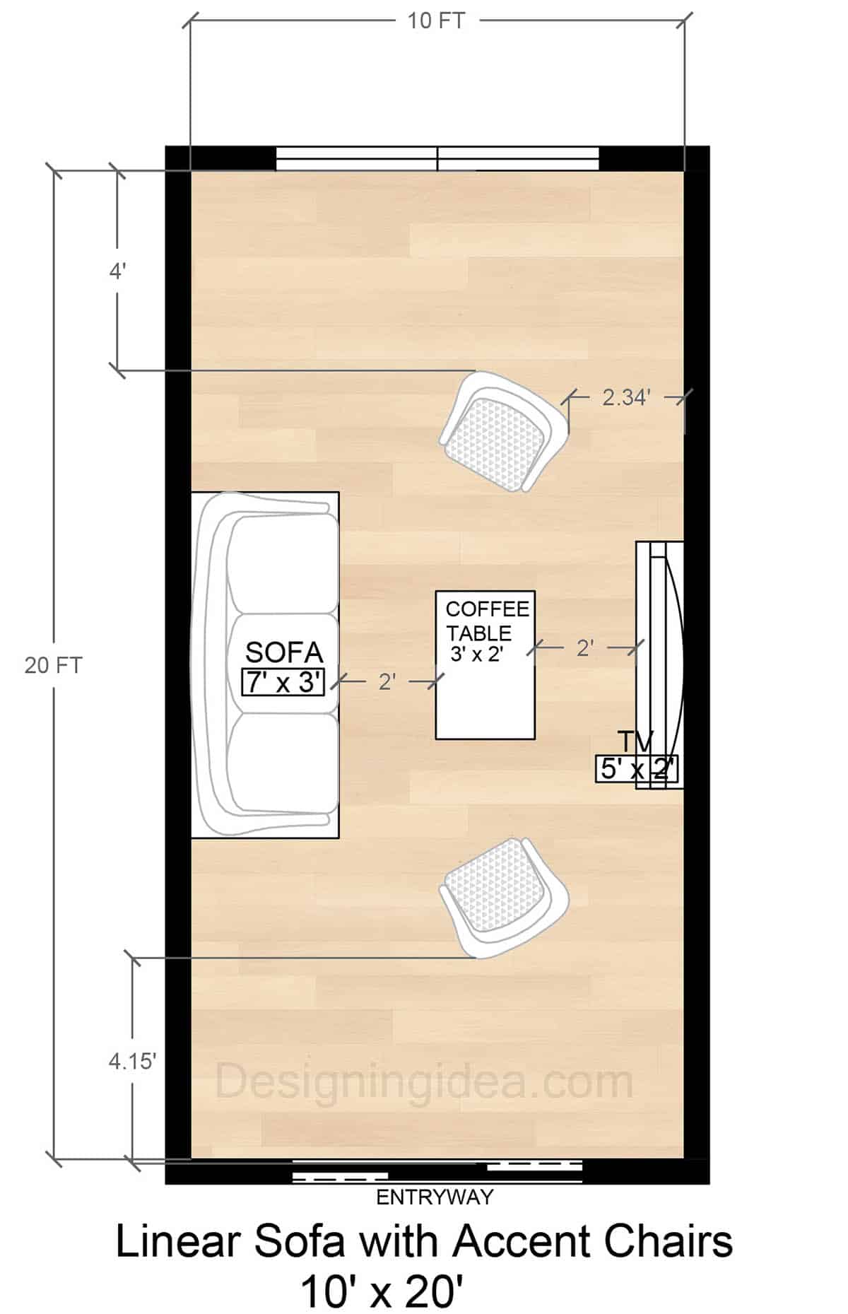 10x20 Sitting Room With Sofa And Accent Chairs