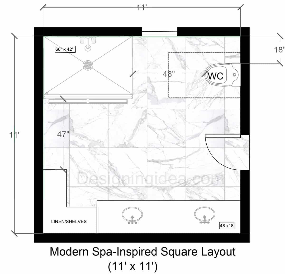 11x11 modern spa inspired bathroom corner shower