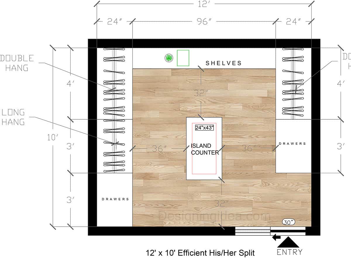 12×10 Efficient His And Her Split Closet Design