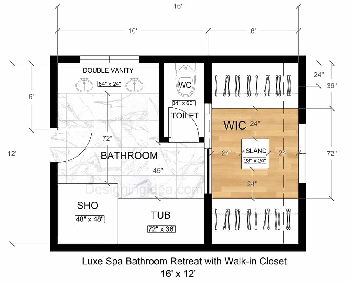 Luxe Spa Bathroom Retreat With Walk-in Closet Layout