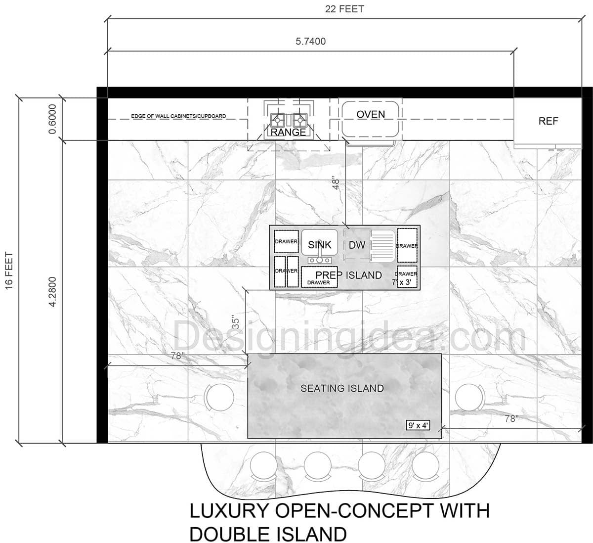 Luxury Open Plan Kitchen with Double Island