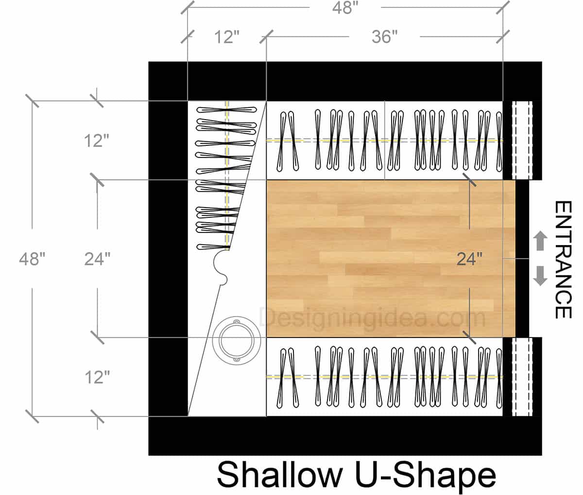 Shallow U-Shape Closet Floor Plan