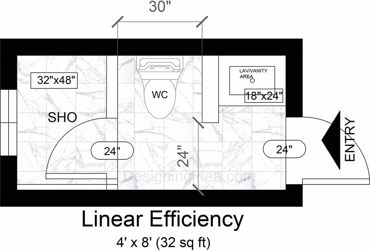 4x8 Linear Efficiency Bathroom Design