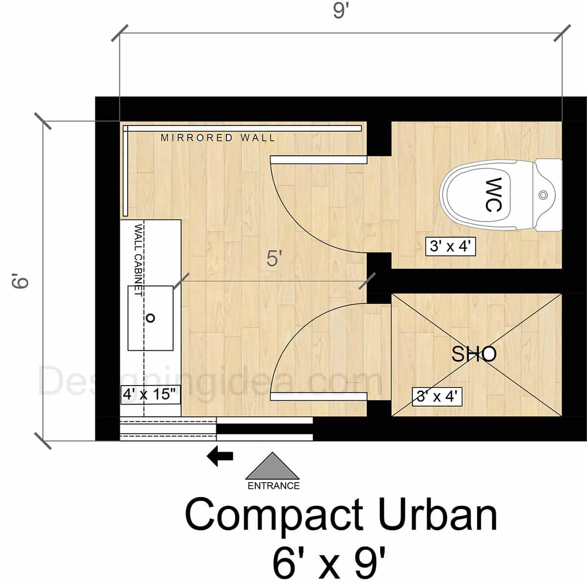 6x9 Compact Urban Bathroom And Corner Shower Room Design