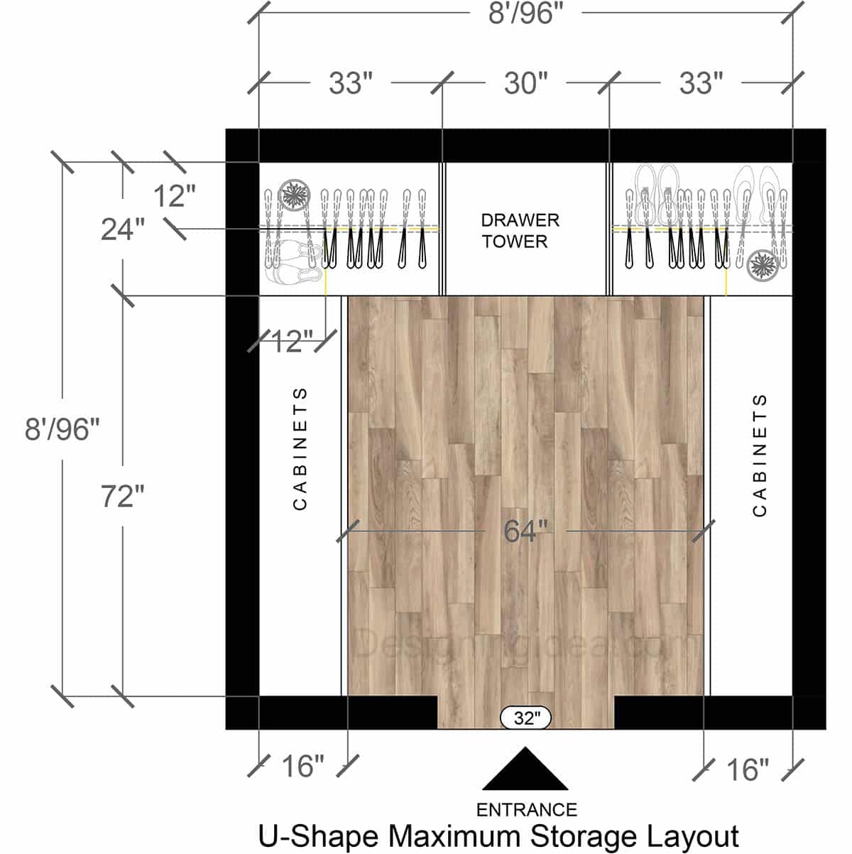 U‑Shape Closet With Maximum‑Storage Layout