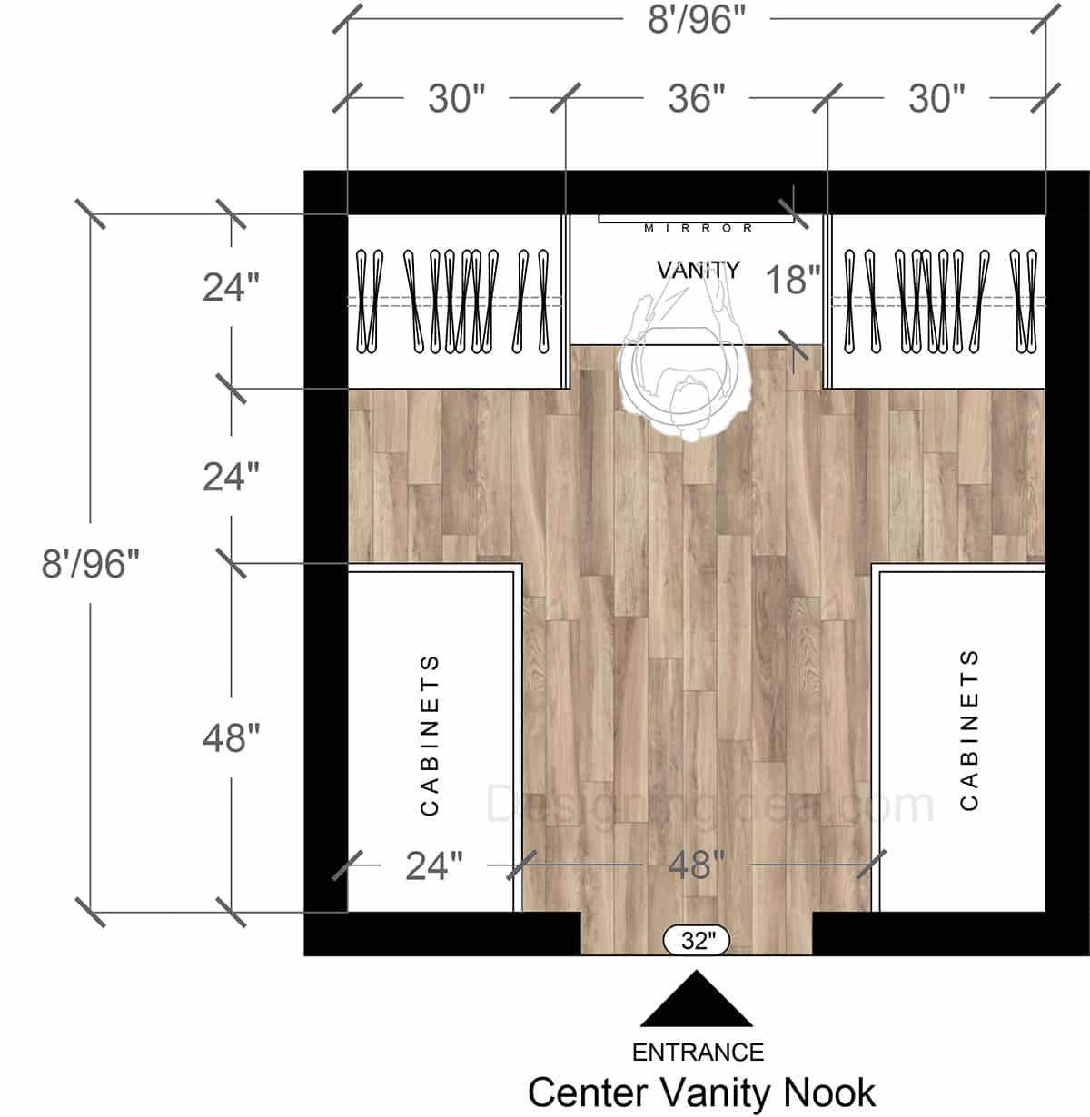 Walk-in Closet With Center Vanity Nook Design