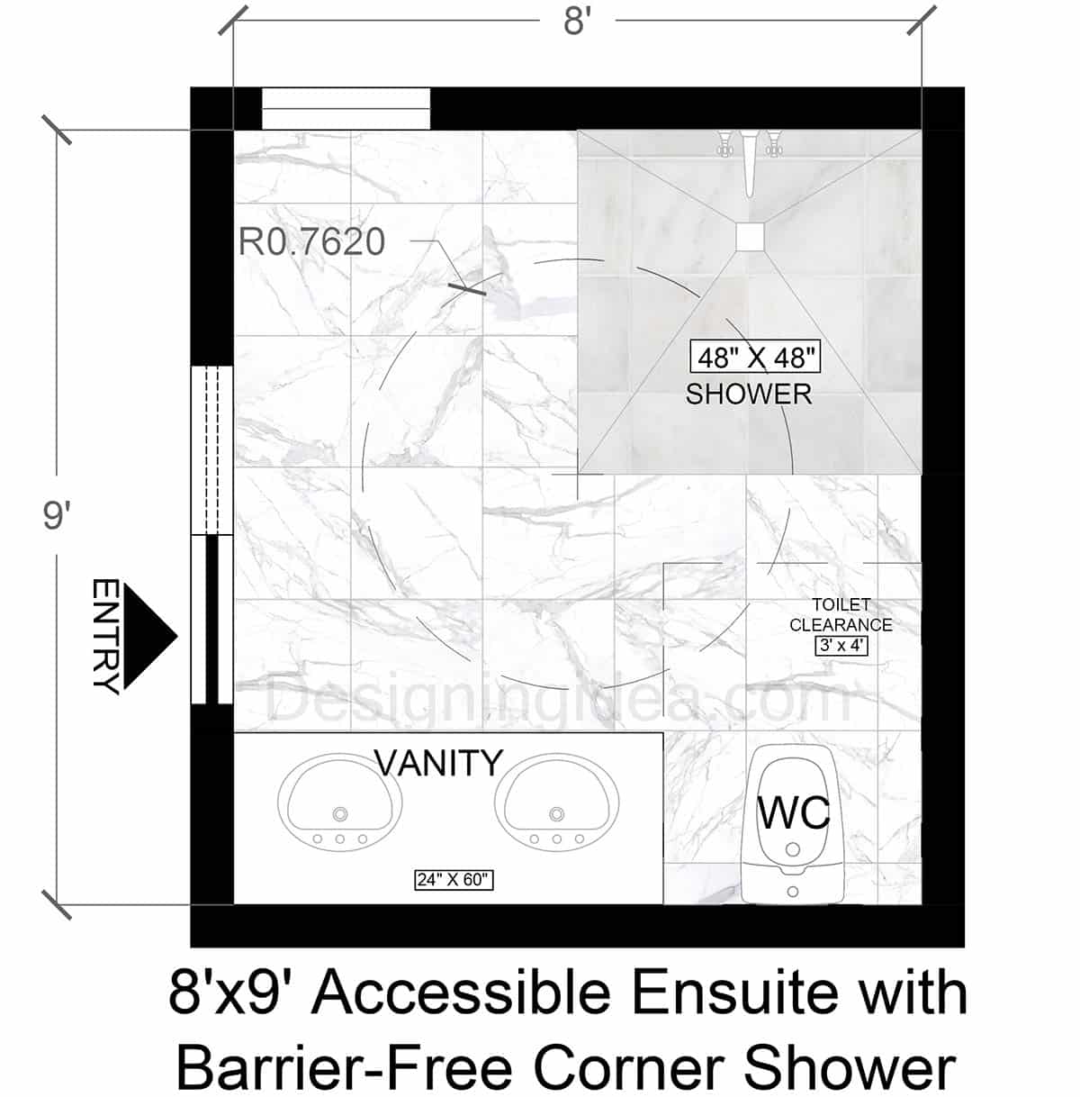 8×9 Accessible Ensuite Bathroom With Barrier-Free Corner Shower Design