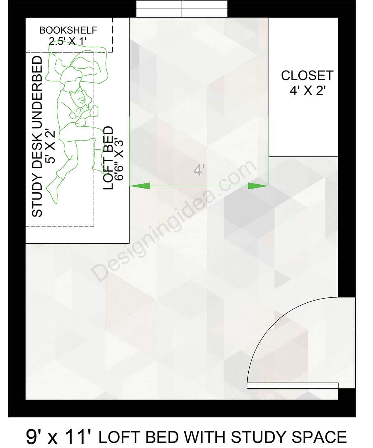 Kids Loft Bed with Study Space Bedroom Design