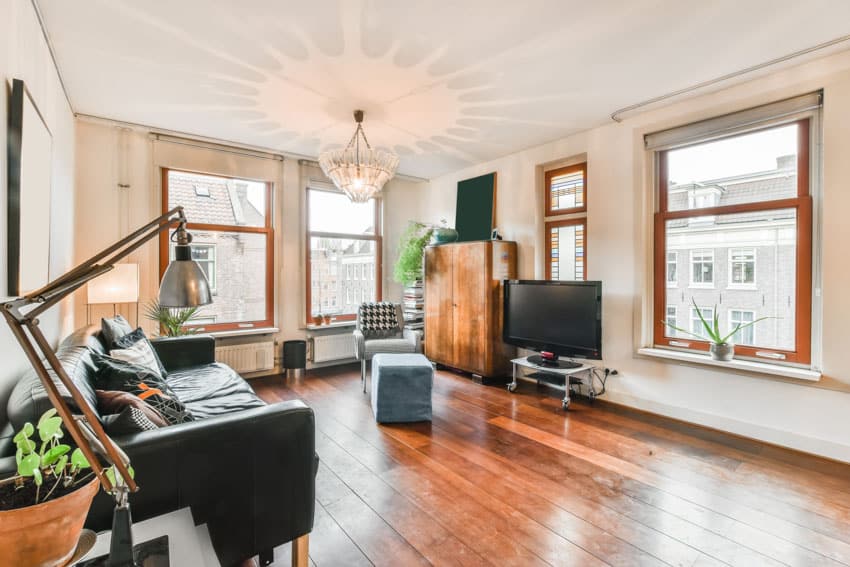 Room with plank armoire