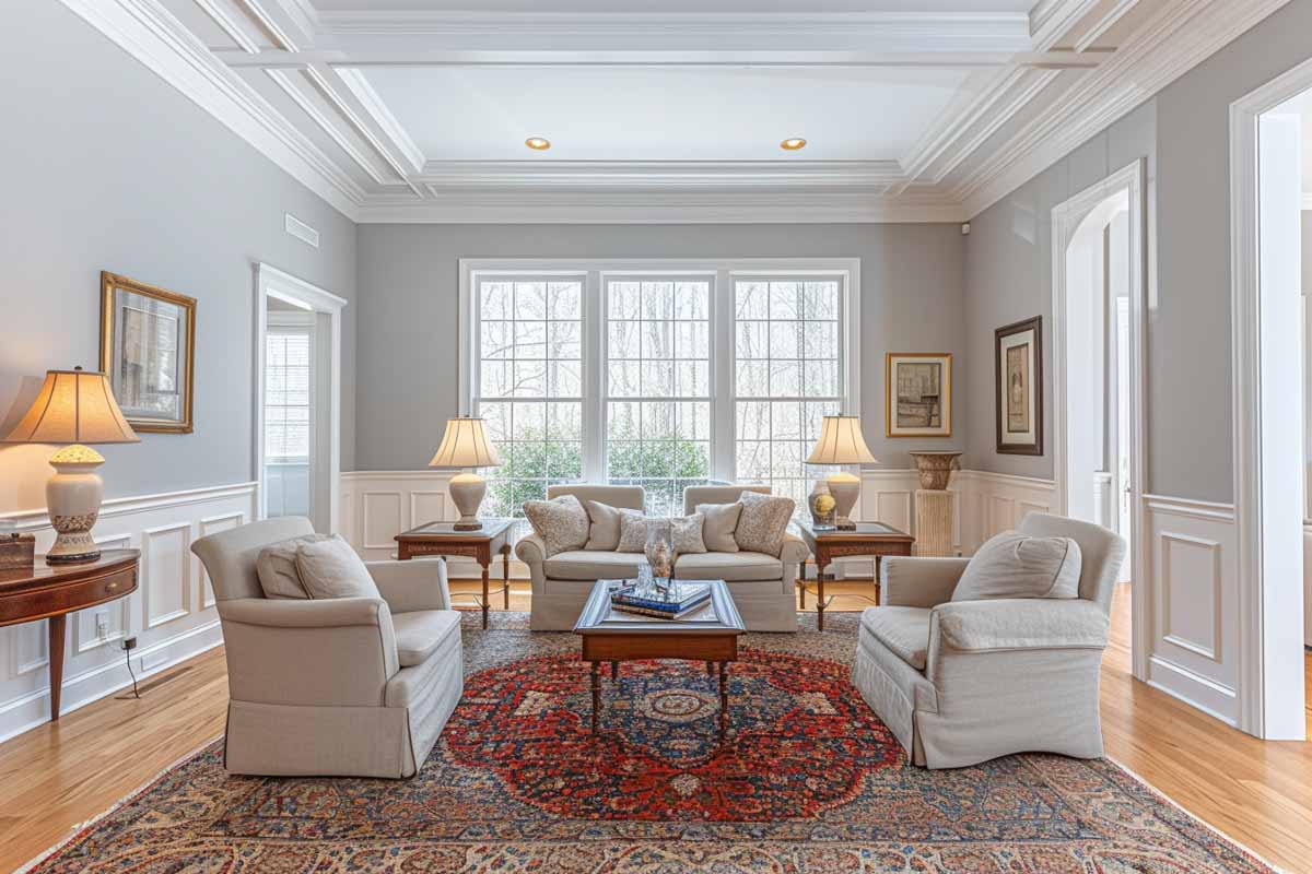 spacious living room with furniture and floor rug