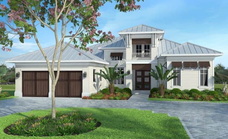 Modern Coastal House Plan With Central Entrance, 4 Bedrooms & 5 Bath